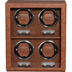 ROTHWELL 4 Watch Winder للساعات الأوتوماتيكية بمحرك هادئ مع سرعات متعددة وإعدادات دوران (أسمر/بني)