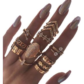 Edary Vintage Ring Set Carved Knuckle Rings Crystal Gemstone Stackable Rings Finger Mid Ring Set for Women and Girls in Kuwait