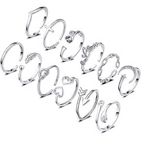 KOHOTA 12PCS Adjustable Knuckle Rings for Women 14K Gold Plated Silver Simple Stacking Rings Pack Open Knot Star Moon Butterfly Dainty Thumb Ring Set for Teen Girls in Saudi Arabia