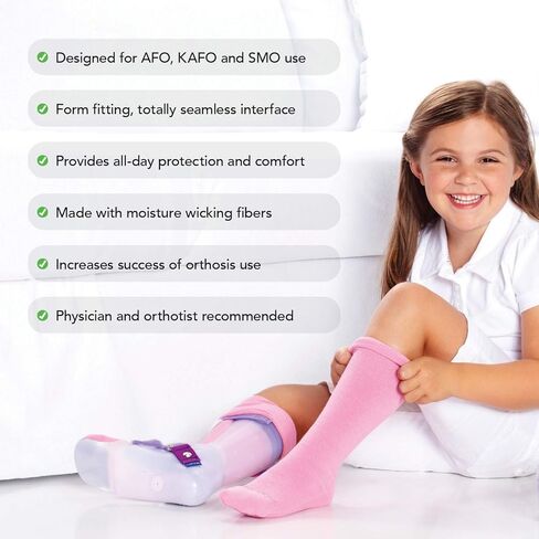 جوارب SmartKnit & CoreSpun Kids AFO Interface - 4 قطع (2-أبيض، رمادي، مبهج (أسود/أزرق ملكي)، عادي للأطفال) in Kuwait