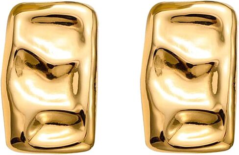  Chunky Gold Rectangle Stud Earrings for Women, Dainty Thick Stud Earrings, Minimalist Geometric Earrings for Women Girls in Kuwait
