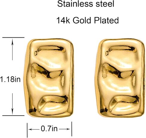  Chunky Gold Rectangle Stud Earrings for Women, Dainty Thick Stud Earrings, Minimalist Geometric Earrings for Women Girls in Kuwait