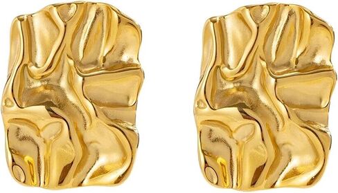  Chunky Gold Rectangle Stud Earrings for Women, Dainty Thick Stud Earrings, Minimalist Geometric Earrings for Women Girls in Saudi Arabia