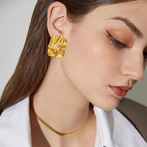  Chunky Gold Rectangle Stud Earrings for Women, Dainty Thick Stud Earrings, Minimalist Geometric Earrings for Women Girls in Saudi Arabia