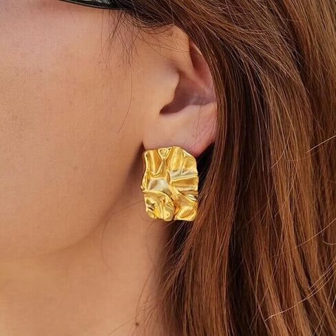  Chunky Gold Rectangle Stud Earrings for Women, Dainty Thick Stud Earrings, Minimalist Geometric Earrings for Women Girls in Saudi Arabia