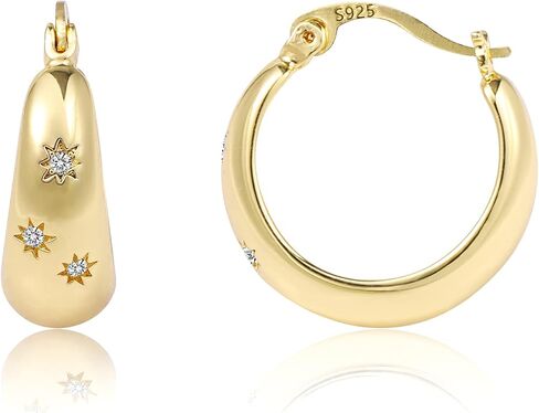 KISSPAT Sterling Silver Chunky Hoop Earrings for Women Hypoallergenic Thick Huggie Earring Wide Hoops Everyday Hoop Earrings in Kuwait