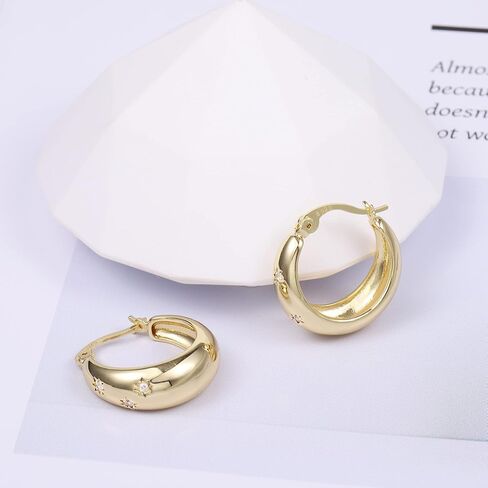KISSPAT Sterling Silver Chunky Hoop Earrings for Women Hypoallergenic Thick Huggie Earring Wide Hoops Everyday Hoop Earrings in Kuwait
