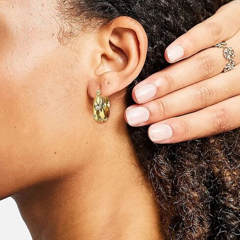 KISSPAT Sterling Silver Chunky Hoop Earrings for Women Hypoallergenic Thick Huggie Earring Wide Hoops Everyday Hoop Earrings in Kuwait