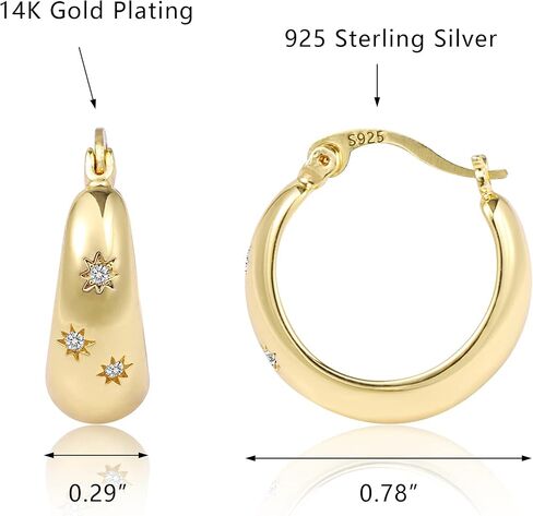 KISSPAT Sterling Silver Chunky Hoop Earrings for Women Hypoallergenic Thick Huggie Earring Wide Hoops Everyday Hoop Earrings in Kuwait