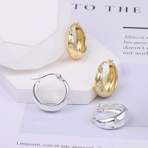 KISSPAT Sterling Silver Chunky Hoop Earrings for Women Hypoallergenic Thick Huggie Earring Wide Hoops Everyday Hoop Earrings in Kuwait