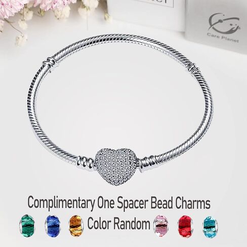 LNQOBU 925 Sterling Silver Snake Chain Bracelet Glossy Women Charm Bracelets Fit European Charms, for Teen Girls Mother's Day Gift(With one Spacer Beads) in Kuwait