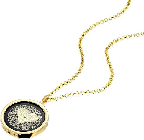 قلادة NanoStyle I Love You منقوشة بالكلمات الرومانسية بـ 120 لغة مختلفة بنص مصغر من الذهب الخالص على قلادة أونيكس للنساء، سلسلة رولو 18 بوصة in Kuwait