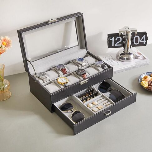 صندوق ساعة IBUYKE مع وسادة ساعة قابلة للإزالة 6 فتحات من الخشب الصلب حافظة عرض ساعة لمنظم المجوهرات للرجال مع غطاء زجاجي كبير JWB006H in Kuwait