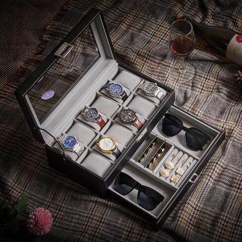 صندوق ساعة IBUYKE مع وسادة ساعة قابلة للإزالة 6 فتحات من الخشب الصلب حافظة عرض ساعة لمنظم المجوهرات للرجال مع غطاء زجاجي كبير JWB006H in Kuwait
