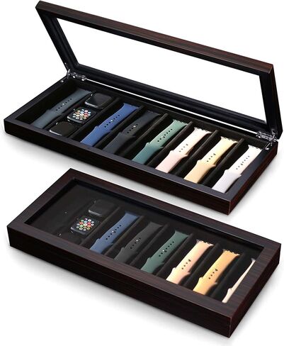 حافظة منظم لسوار الساعة من Besforu للرجال أو النساء، صندوق تخزين لسوار الساعة الخشبي متوافق مع عرض أساور ساعة Apple وإكسسواراتها (قشرة خشب الأبنوس 8 فتحات) in Kuwait
