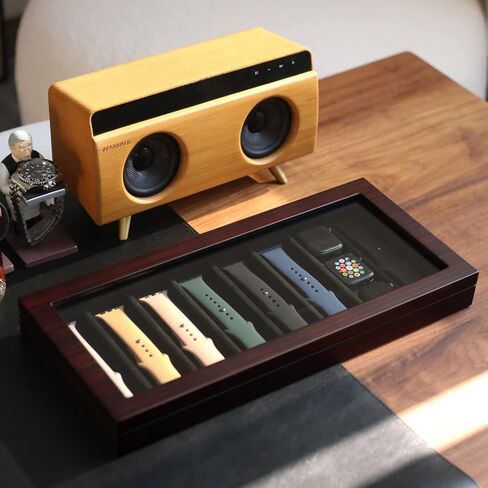 حافظة منظم لسوار الساعة من Besforu للرجال أو النساء، صندوق تخزين لسوار الساعة الخشبي متوافق مع عرض أساور ساعة Apple وإكسسواراتها (قشرة خشب الأبنوس 8 فتحات) in Kuwait