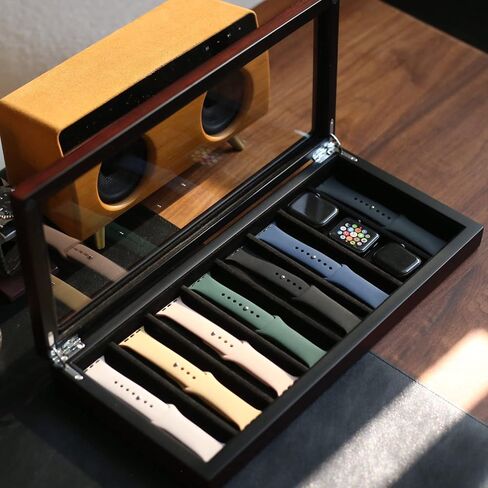 حافظة منظم لسوار الساعة من Besforu للرجال أو النساء، صندوق تخزين لسوار الساعة الخشبي متوافق مع عرض أساور ساعة Apple وإكسسواراتها (قشرة خشب الأبنوس 8 فتحات) in Kuwait