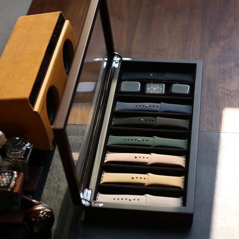 حافظة منظم لسوار الساعة من Besforu للرجال أو النساء، صندوق تخزين لسوار الساعة الخشبي متوافق مع عرض أساور ساعة Apple وإكسسواراتها (قشرة خشب الأبنوس 8 فتحات) in Kuwait