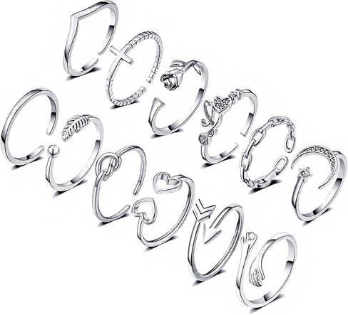 kohota 12pcs خواتم المفصل قابل للتعديل للنساء 14k الذهب مطلي الفضة بسيطة التراص خواتم حزمة مفتوحة عقدة نجمة القمر فراشة لذيذ الإبهام مجموعة حلقة للفتيات في سن المراهقة in Kuwait