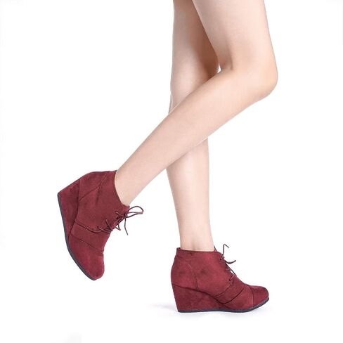 DREAM PAIRS Women's Casual Fashion Lace Up Low Wedge Heel Booties Shoe in Saudi Arabia