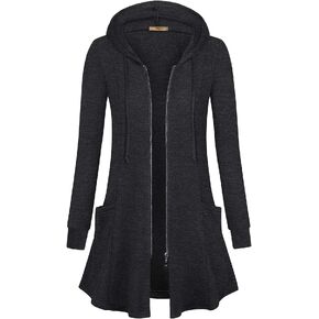 Miusey Womens Zip Up Long Hoodie Jacket Lightweight Tunic Sweatshirt Open Front Cardigan