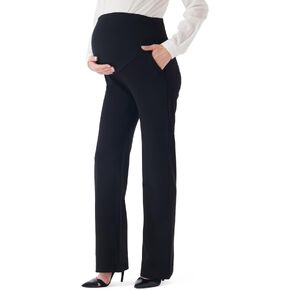 URBEST Women's Maternity Pants for Work, Office Wear Dress Pants Over The Belly Stretchy Pregnancy Bootcut Pants with Pockets