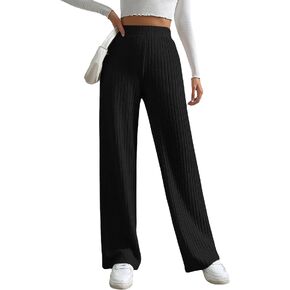 GORGLITTER المرأة الصلبة عالية الخصر واسعة الساق بانت مطاطا مضلع متماسكة بالازو السراويل بنطلون in Kuwait