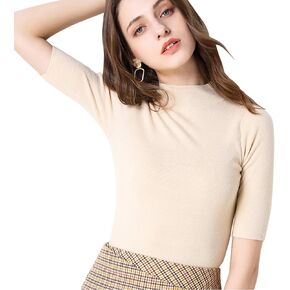 Anbenser Women’s Short Sleeve Mock Pullover Sweater Knit Jersey Top Slim Fit in Kuwait