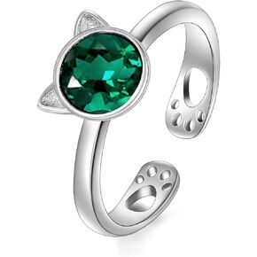 AOBOCO 925 Sterling Silver Cat Ring Cute Kitty Animal Ring for Animal Lovers Women Teen Girls Mom, Made with Austrian Crystal