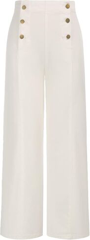 Belle Poque Women's High Waisted Wide Leg Pants Button Decorated Casual Stretchy Trousers with Pockets in Kuwait