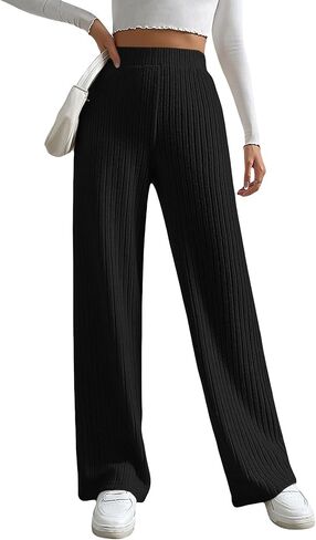 GORGLITTER المرأة الصلبة عالية الخصر واسعة الساق بانت مطاطا مضلع متماسكة بالازو السراويل بنطلون in Kuwait