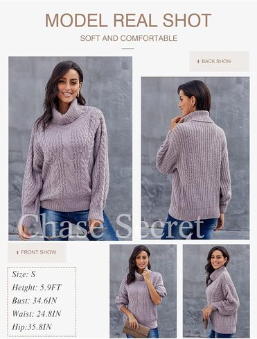 Chase Secret Womens Turtle Cowl Neck Solid Color Soft Comfy Cable Knit Pullover Sweaters S-2XL in Saudi Arabia