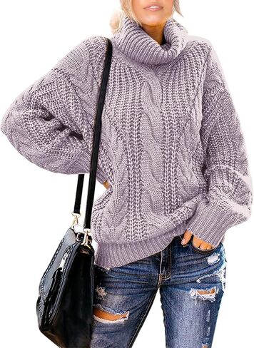 Chase Secret Womens Turtle Cowl Neck Solid Color Soft Comfy Cable Knit Pullover Sweaters S-2XL in Saudi Arabia