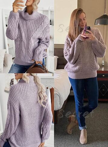 Chase Secret Womens Turtle Cowl Neck Solid Color Soft Comfy Cable Knit Pullover Sweaters S-2XL in Saudi Arabia