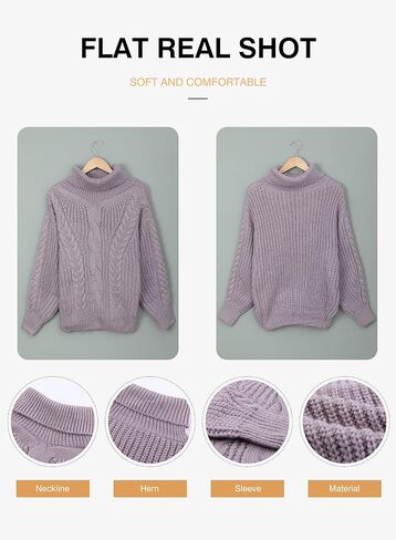 Chase Secret Womens Turtle Cowl Neck Solid Color Soft Comfy Cable Knit Pullover Sweaters S-2XL in Saudi Arabia