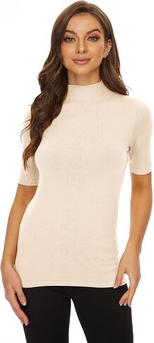 Anbenser Women’s Short Sleeve Mock Pullover Sweater Knit Jersey Top Slim Fit in Kuwait