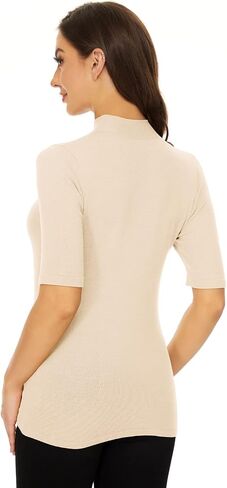 Anbenser Women’s Short Sleeve Mock Pullover Sweater Knit Jersey Top Slim Fit in Kuwait