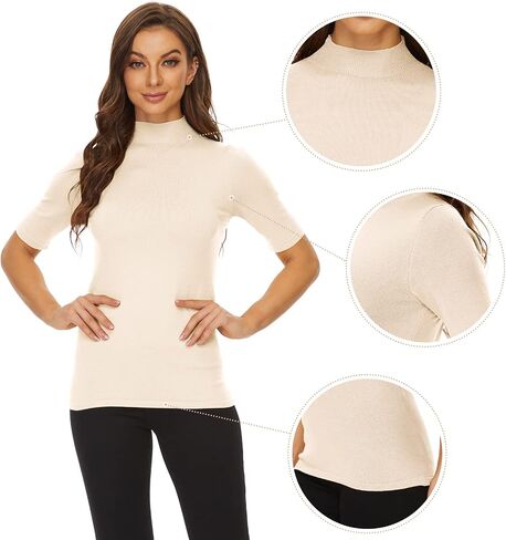 Anbenser Women’s Short Sleeve Mock Pullover Sweater Knit Jersey Top Slim Fit in Kuwait
