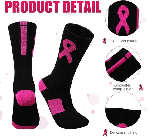 هيركيهسي مجموعة من 8 ازواج من الجوارب بشريط زهري للتوعية بسرطان الثدي واساور المعصم، 4 جوارب بينك كرو و4 عصابات معصم للنساء والشباب، اكسسوارات دعم رياضية، الوان كلاسيكية، قطعة واحدة, ألوان كلاسيكية, in Kuwait