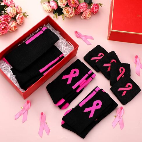 هيركيهسي مجموعة من 8 ازواج من الجوارب بشريط زهري للتوعية بسرطان الثدي واساور المعصم، 4 جوارب بينك كرو و4 عصابات معصم للنساء والشباب، اكسسوارات دعم رياضية، الوان كلاسيكية، قطعة واحدة, ألوان كلاسيكية, in Kuwait