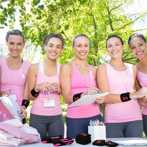 هيركيهسي مجموعة من 8 ازواج من الجوارب بشريط زهري للتوعية بسرطان الثدي واساور المعصم، 4 جوارب بينك كرو و4 عصابات معصم للنساء والشباب، اكسسوارات دعم رياضية، الوان كلاسيكية، قطعة واحدة, ألوان كلاسيكية, in Kuwait