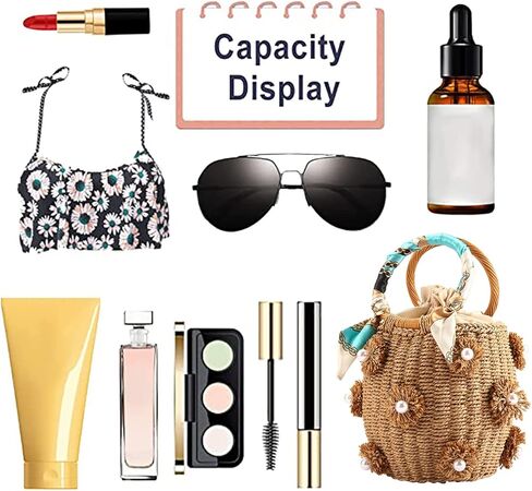 NIBD Flower Pearls Rattan Tote Bag Summer Beach Drawstring Straw Bucket Bag Diamonds Woven Handbag in Kuwait