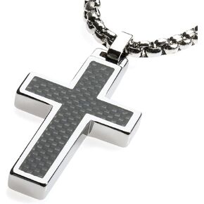 Unique GESTALT® Tungsten Cross Pendant with 4mm Surgical Stainless Steel Box Chain.