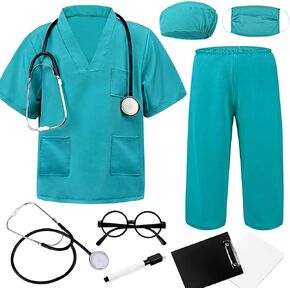 Doctor Scrubs Set,Doctor Kit for Kids,Doctor Costume With Pretend Play Playset for Kids 3-12Years