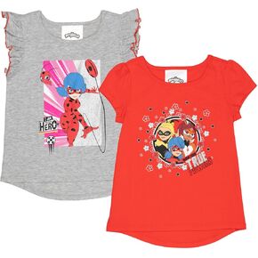 Miraculous Ladybug Cat Noir Rena Rouge Girls 2 Pack T-Shirts Toddler to Big Kid