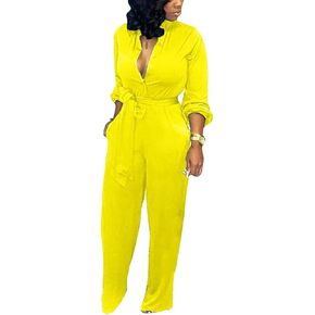 Aro Lora Women's Deep V Neck Long Sleeve Button Down One Piece Wide Leg Jumpsuit Romper in Kuwait