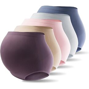Mama Cotton Women's Over Bump Maternity Underwear High Waist Seamless Pregnancy Briefs Panties Multi-Pack