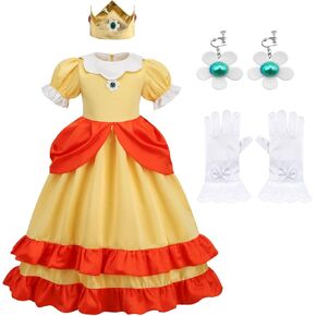 BLOOMIRO Princess Peach Costume,Peach Daisy Rosalina Dress Up for Girls Cosplay Outfit with Accessories in Kuwait
