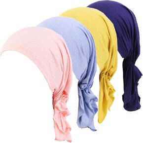 4 Pieces Pre Tied Head Scarves Slip On Beanies Chemo Covers Cap for Women