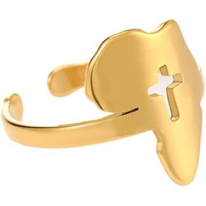 LLYANZ Stainless Steel Africa Map State Motherland Open Rings can Adjustable 7-9 Size in Saudi Arabia